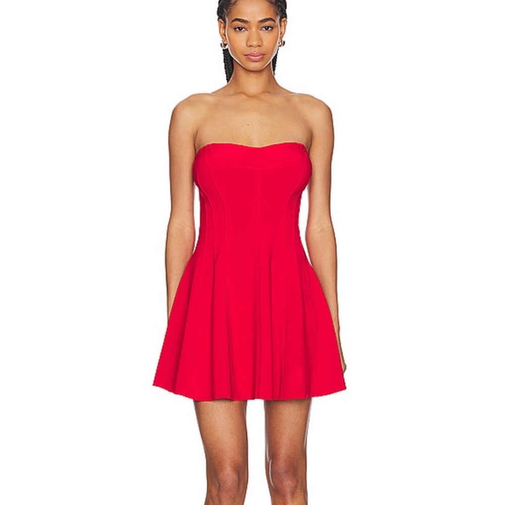 x REVOLVE Grace Strapless Mini Dress in Tiger Red